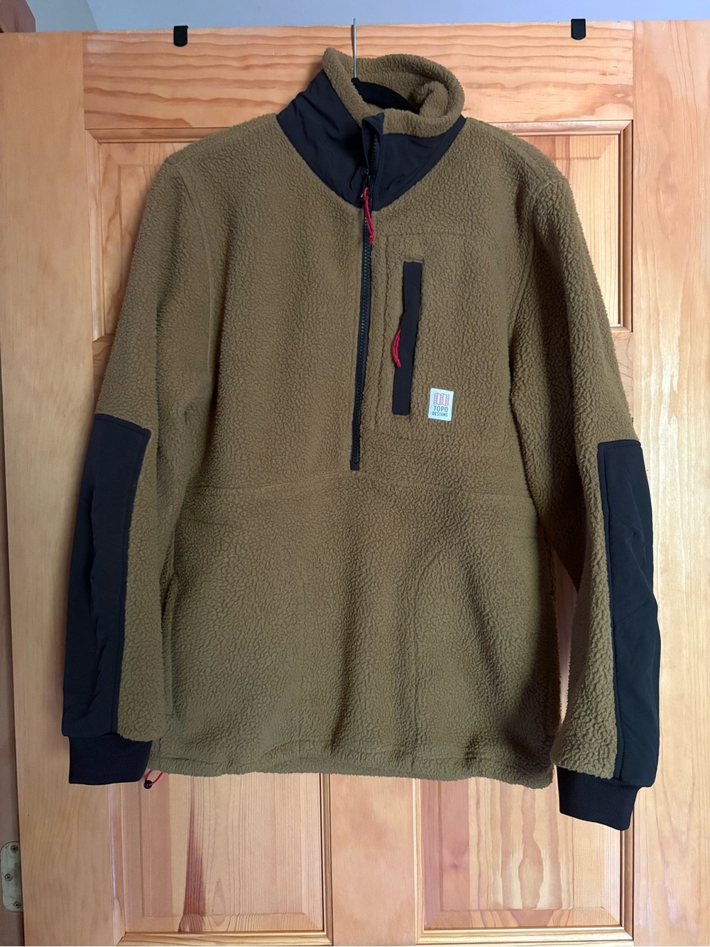 Topo Designs Brown Fleece Pullover with Black Trim